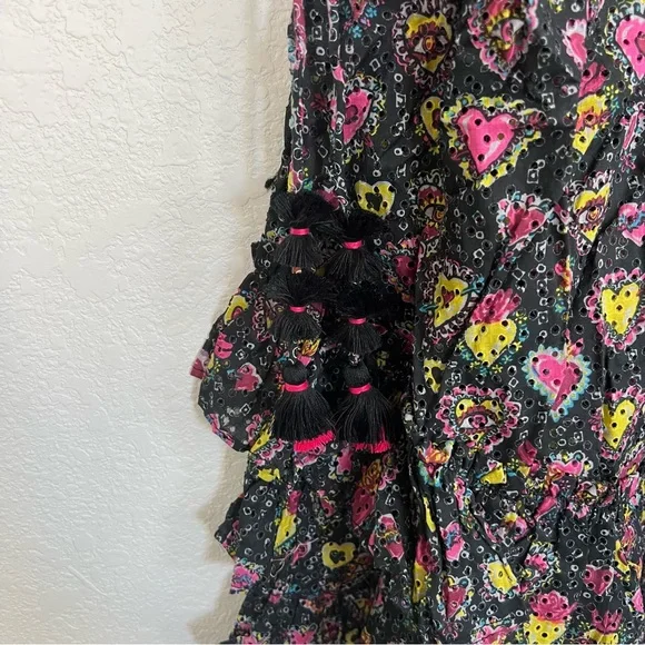 Poupette St Barth Kaia Heart One Shoulder Mini Dress in Black Multi NWT - Picture 6 of 10